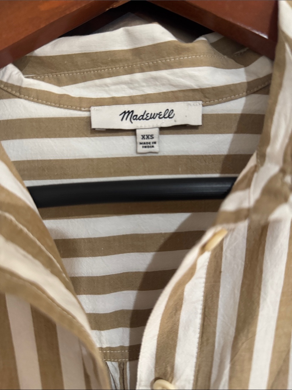 Madewell Striped Button Front Shirt Dress XXS Tan White Cotton - Picture 3 of 5